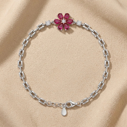Silver Red Flora Bloom Bracelet