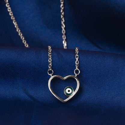Silver Heart Evil Eye Chain Pendant