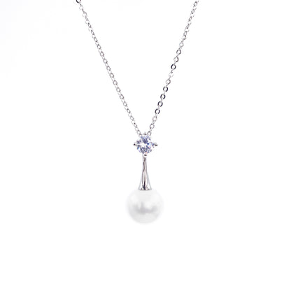 Silver Elegant Solitaire Pearl Chain Pendant