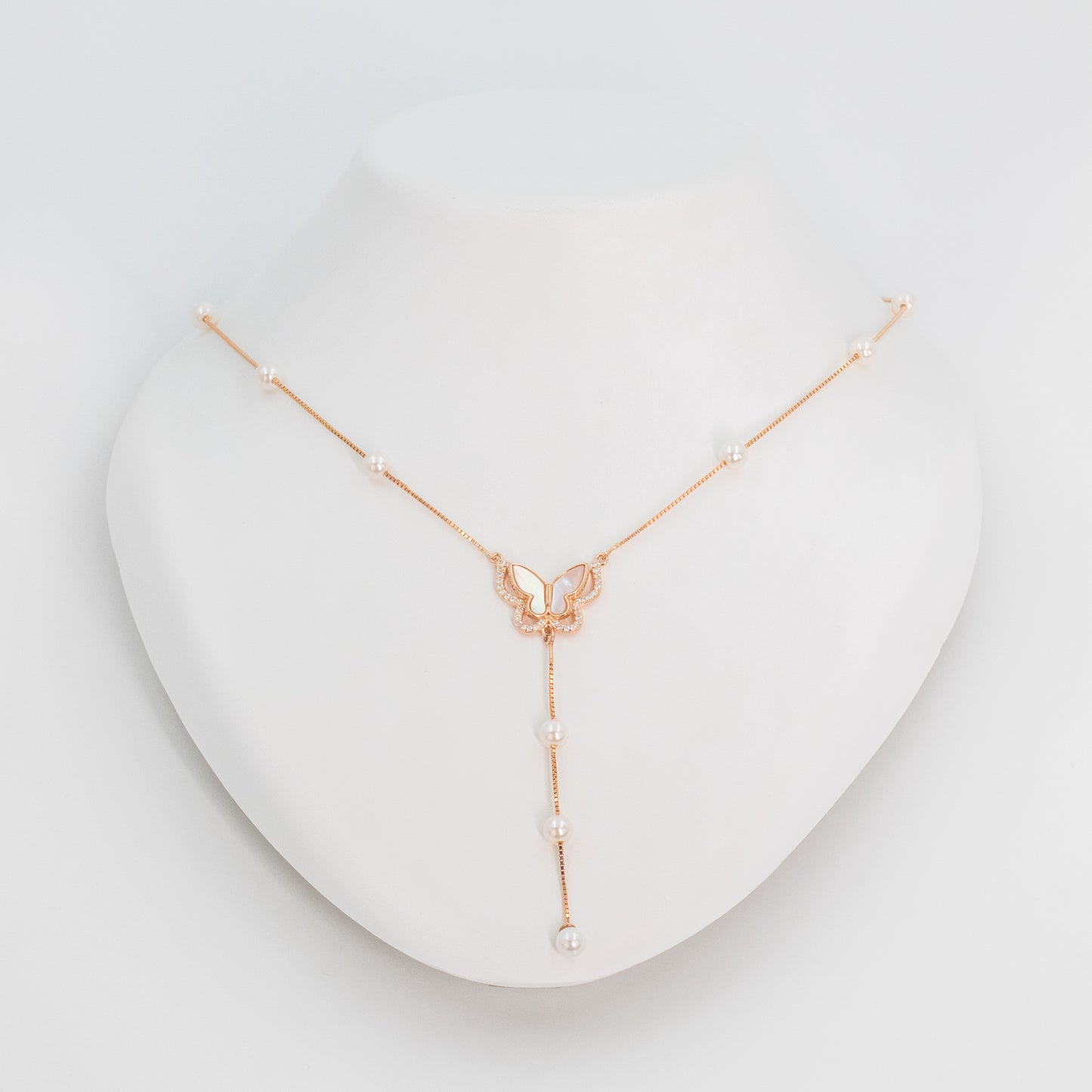 Rose Gold Pearl Twin Butterfly Chain Pendant