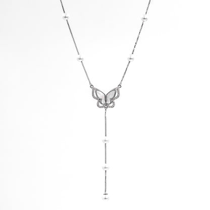 Silver Twin Pearl Flutter Chain Pendant