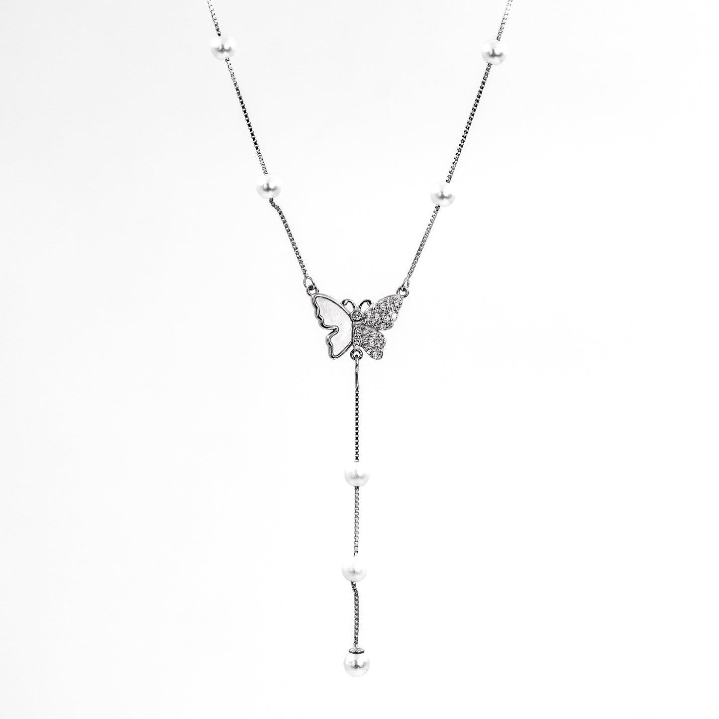 Silver Elegant Pearl Butterfly Chain Pendant