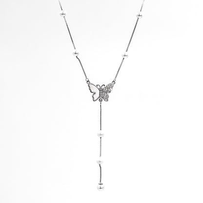 Silver Elegant Pearl Butterfly Chain Pendant