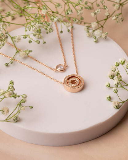 Rose Gold Two Line Dual Disc Chain Pendant