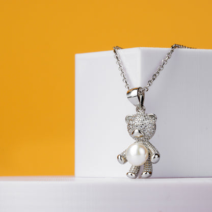 Silver Pearl Teddy Chain Pendant