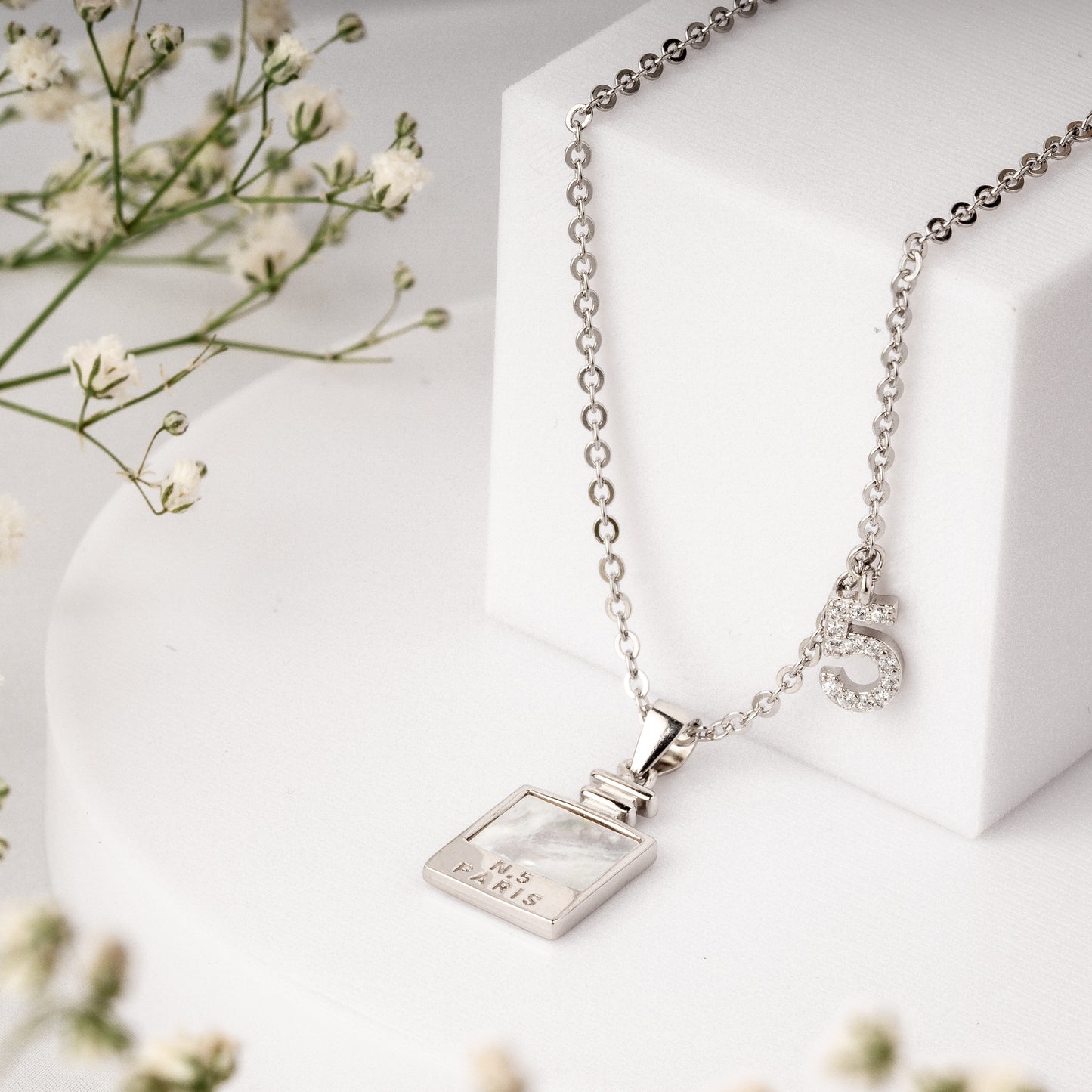 Silver TV With Charm Chain Pendant
