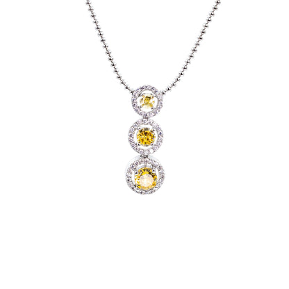 Silver Statement Yellow Sapphire Chain Pendant SET with Earrings