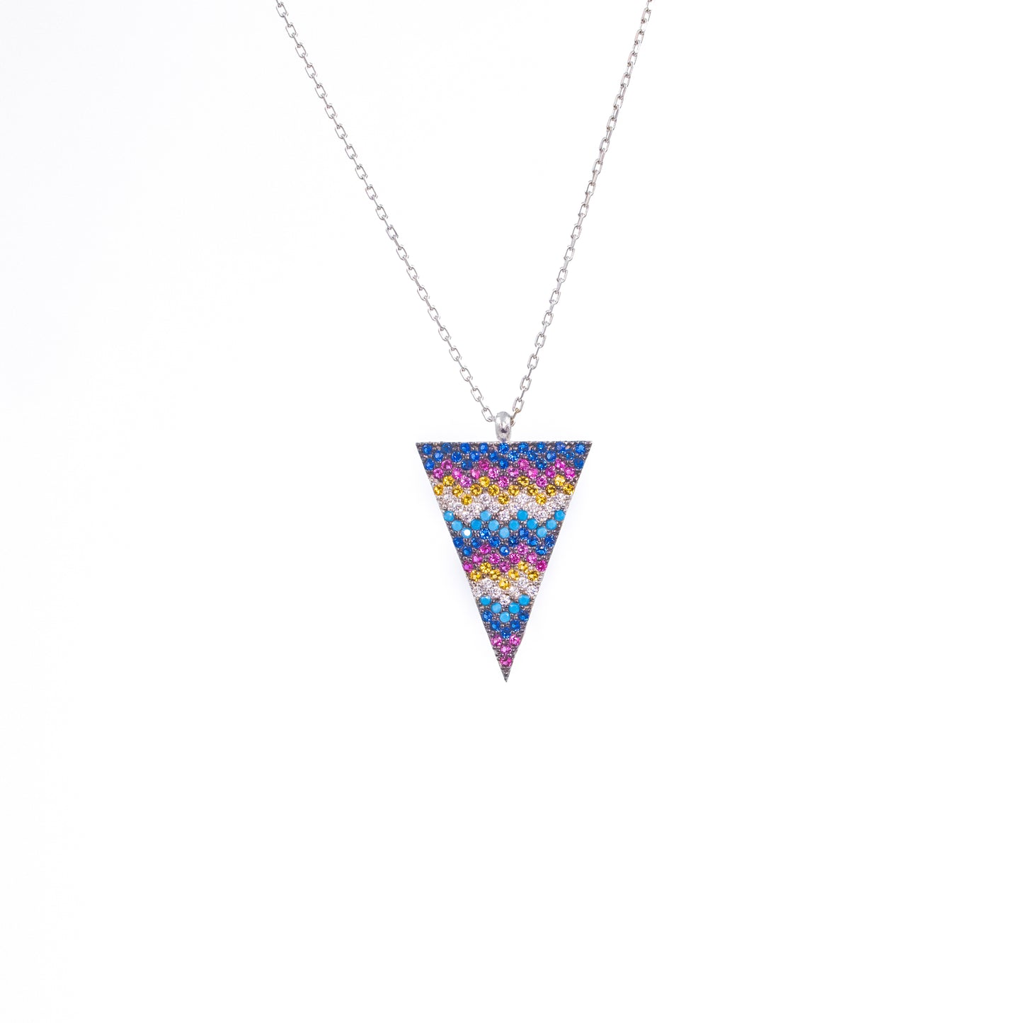 Silver Korean Prism Triad Chain Pendant