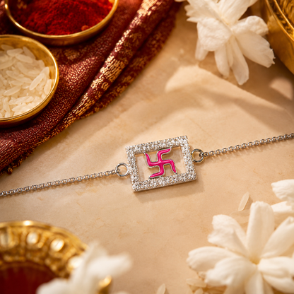 Swastik shine Silver Rakhi