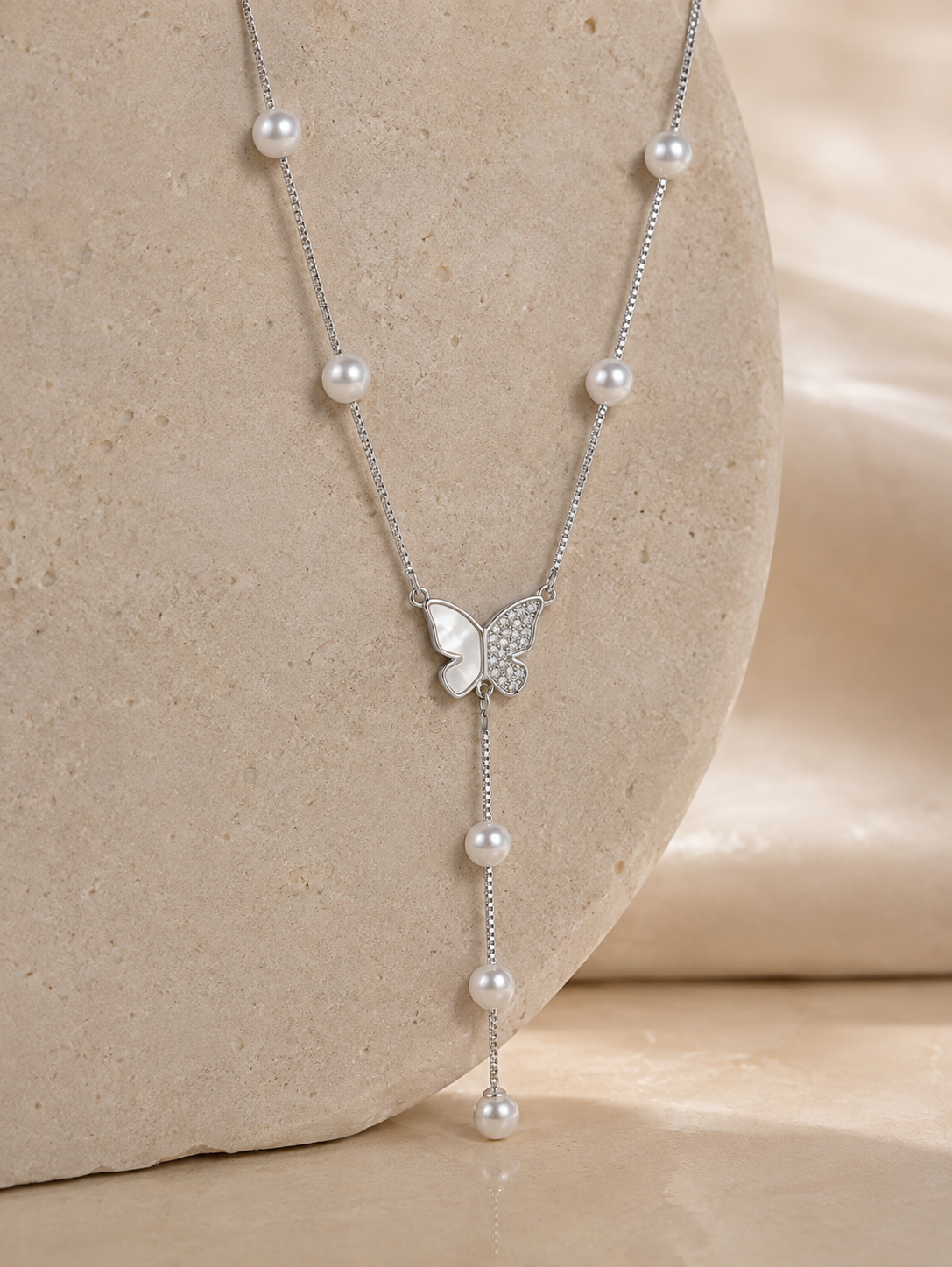 Silver Celeste Butterfly Pearl Chain Pendant