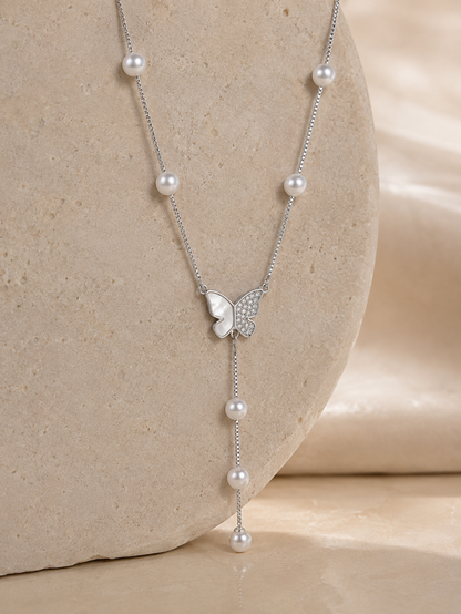 Silver Celeste Butterfly Pearl Chain Pendant