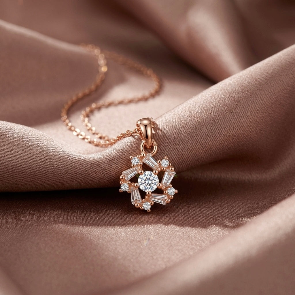 Rosegold Crystal Bloom Chain Pendant