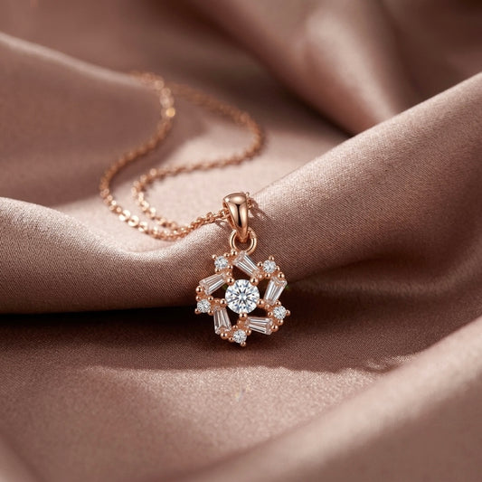 Rosegold Crystal Bloom Chain Pendant