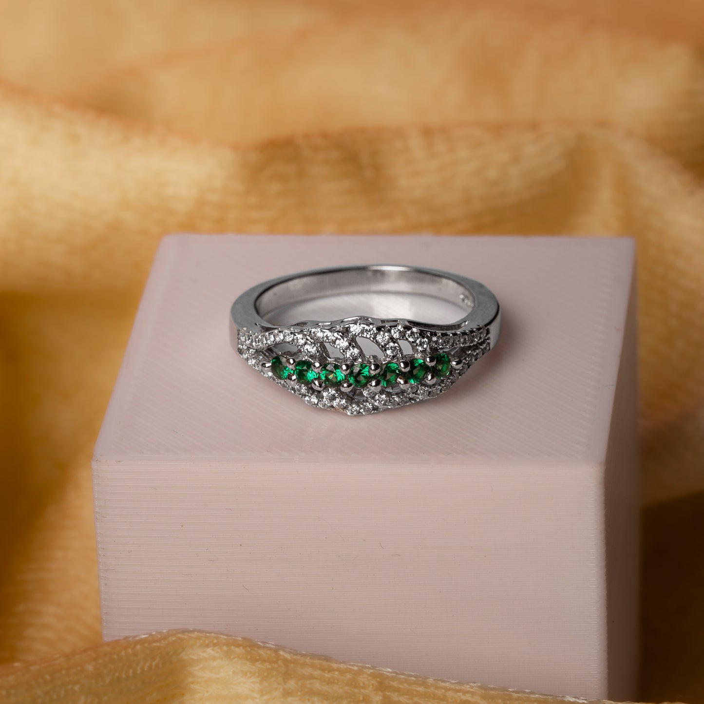 Silver with Green Crystal Harmony Ring