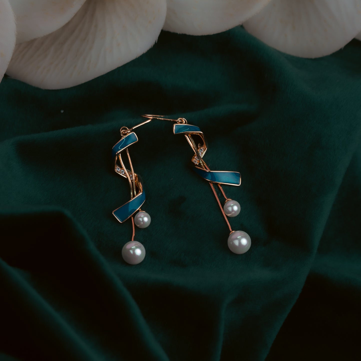 Rose Gold Turquoise Swirls with Pearl Earrings