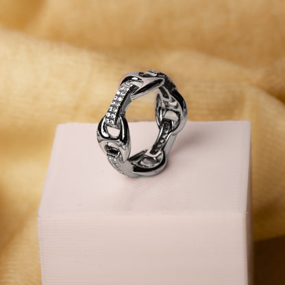 Silver White Stone Linked Ring