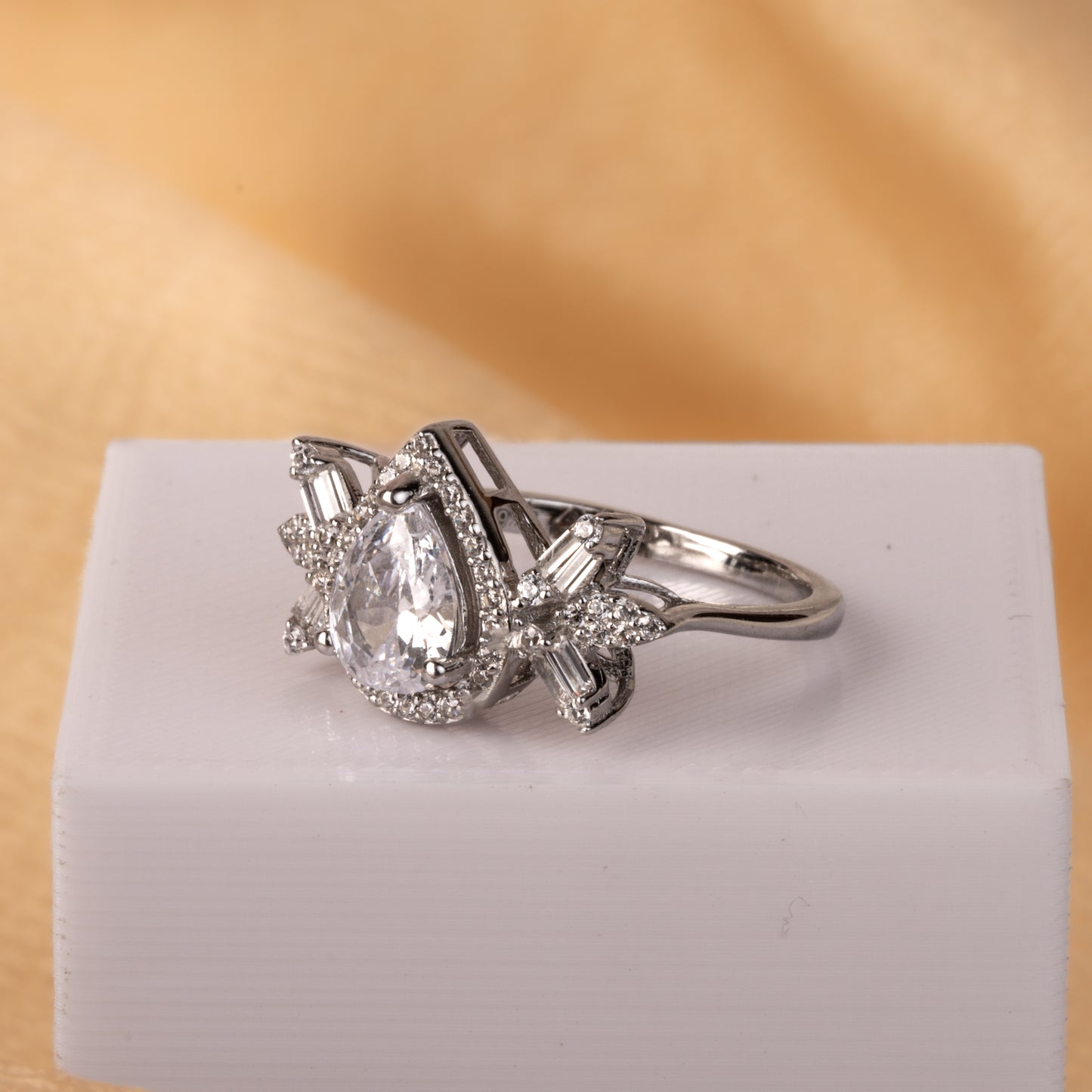 Silver Drop Solitaire Ring