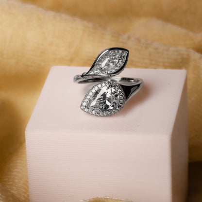 Silver Twin Sparkling Stones Ring