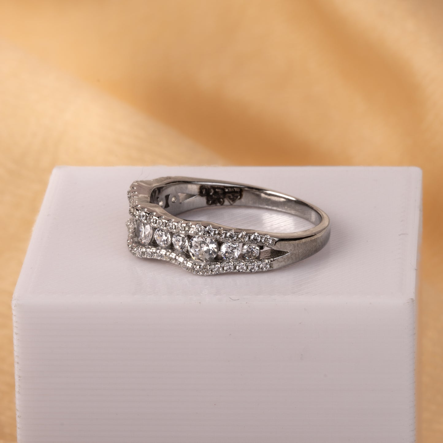 Silver  Shimmering White Stone Ring