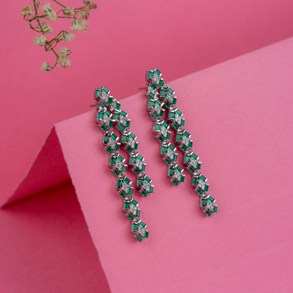 Silver Delicate Green Drape Earrings
