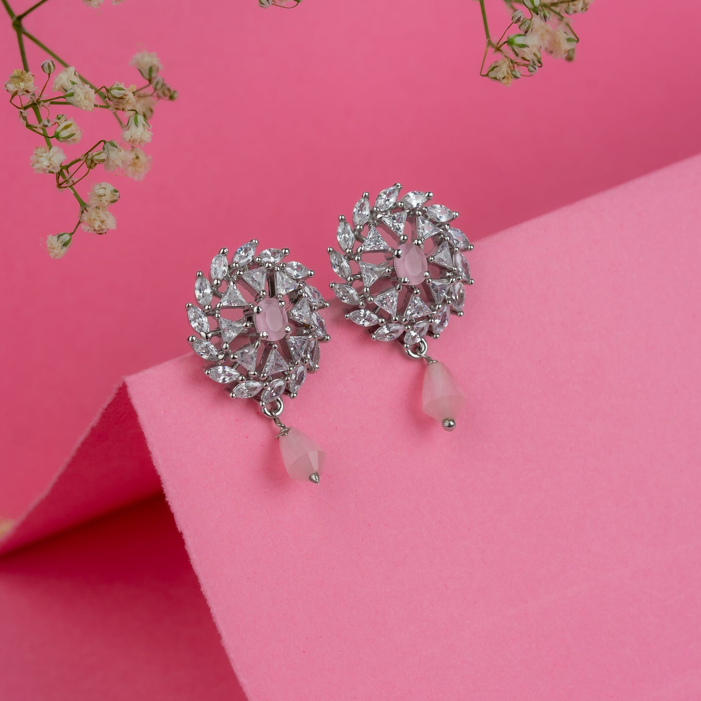 Silver Blush Pink Stone Earrings