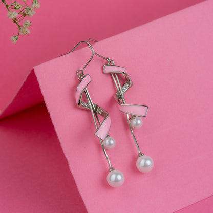 Silver Pink Twisted Elegance Earrings
