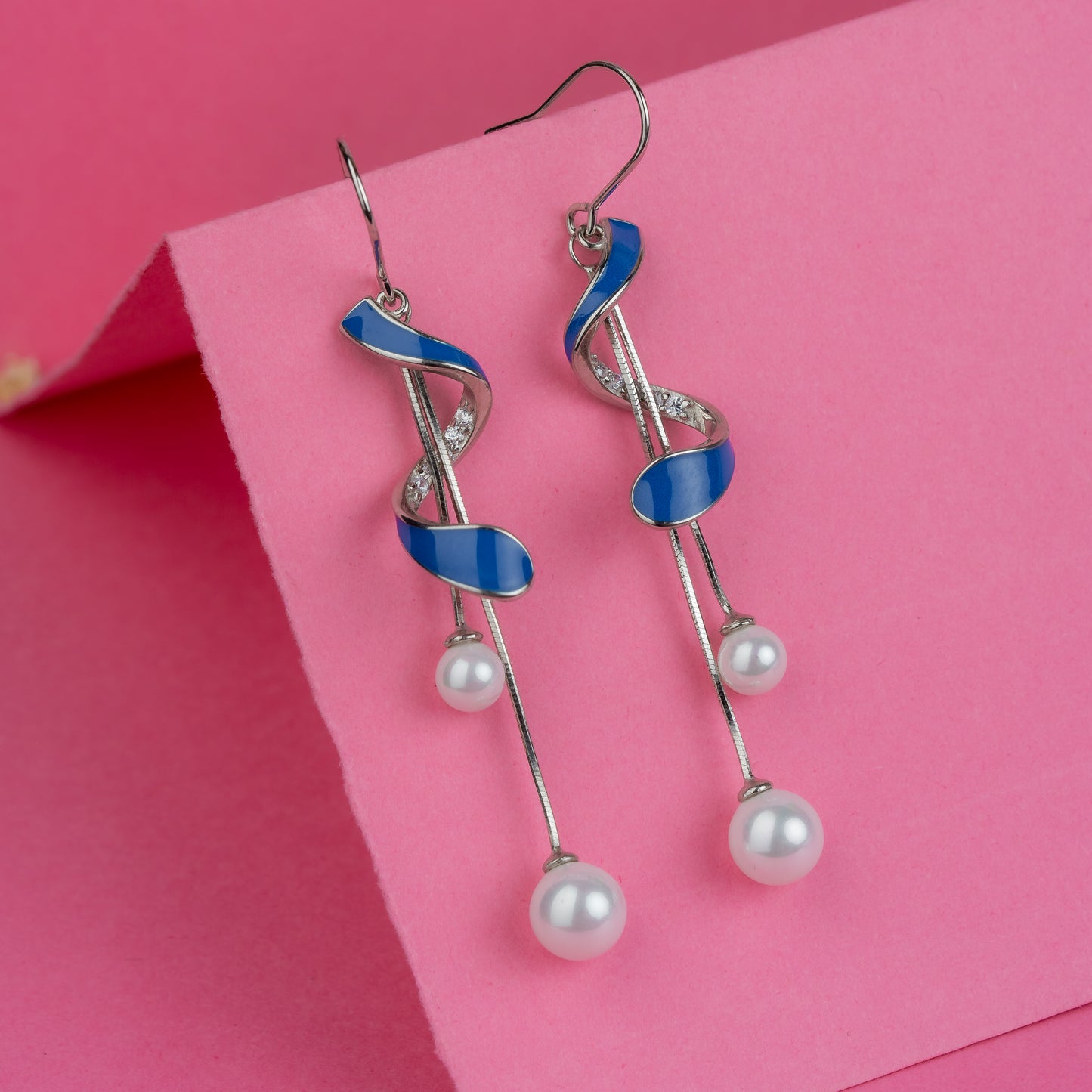 Silver Blue Swirling Pearl Grace Earrings