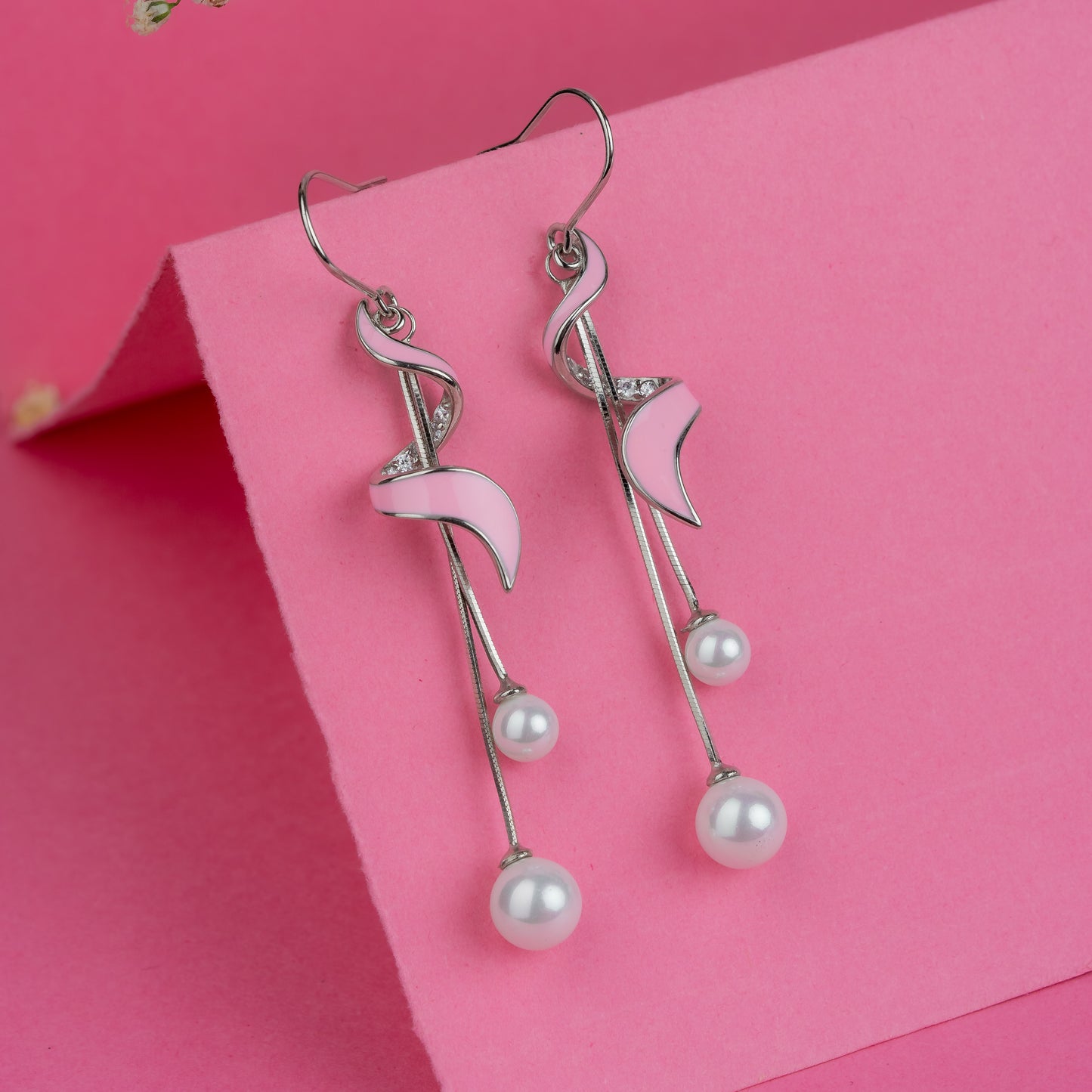 Silver Blush Pink Whirling Pearl Earrings