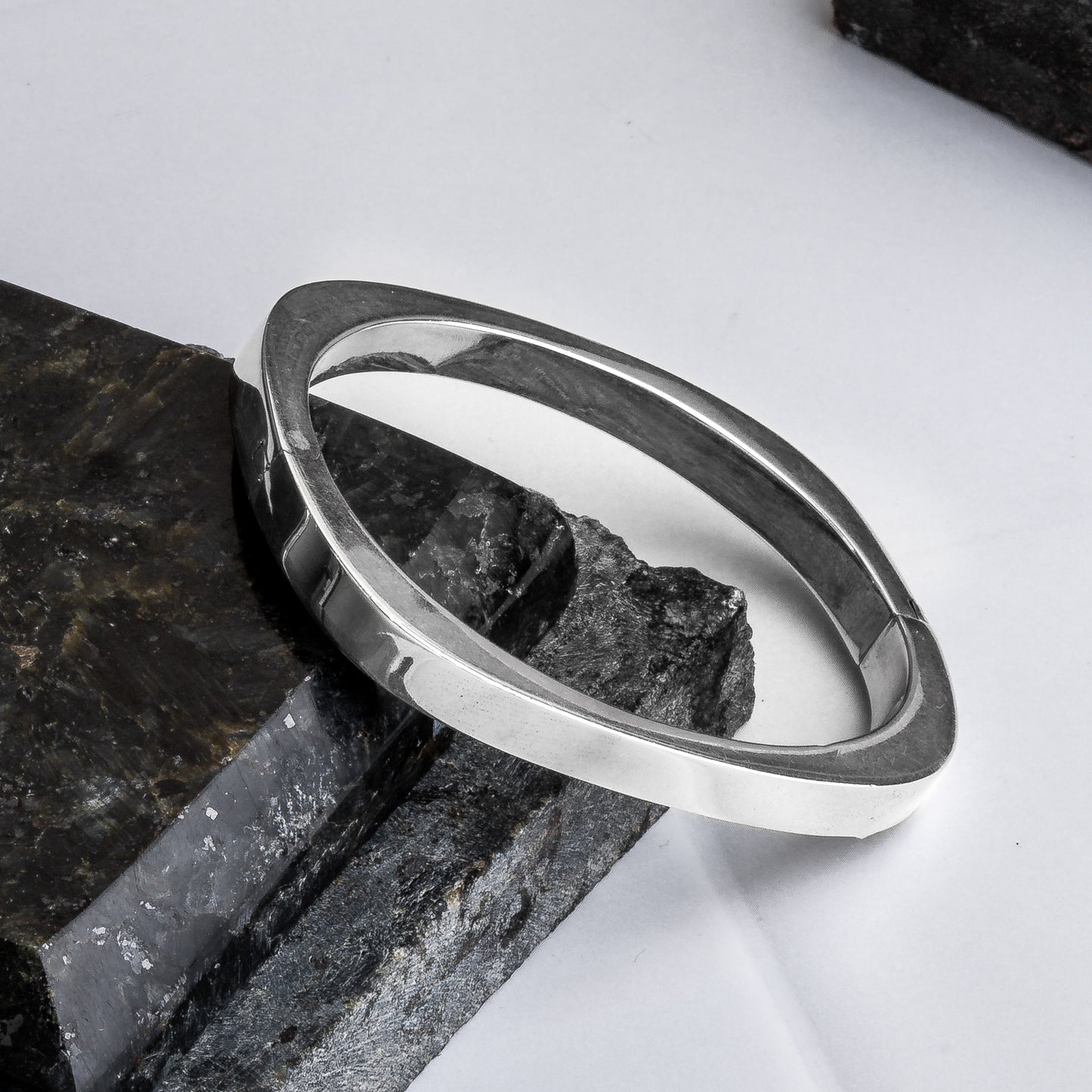 Silver Rectangular Shiny Cuff/Kada