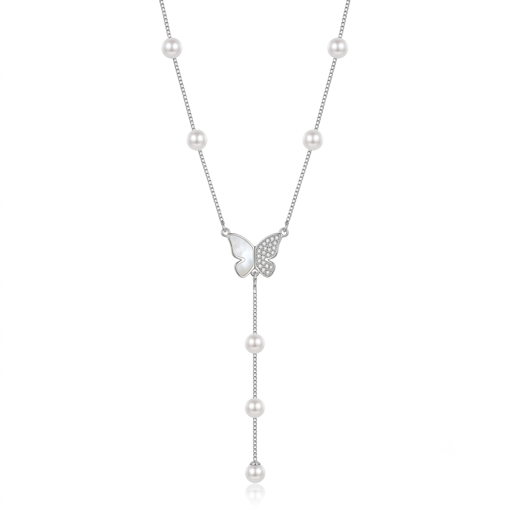 Silver Celeste Butterfly Pearl Chain Pendant