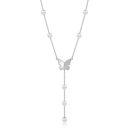 Silver Celeste Butterfly Pearl Chain Pendant
