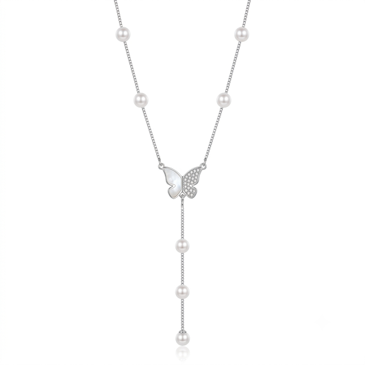 Silver Celeste Butterfly Pearl Chain Pendant