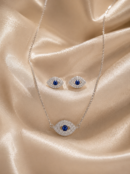 Silver Evil Eye Chain Pendant Set