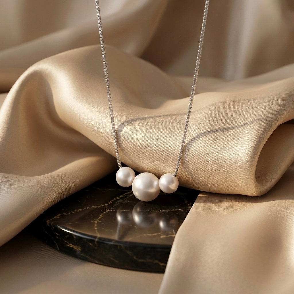 Silver Triple Pearl Chain Pendant