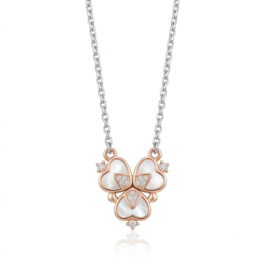Two Tone Magnetic Clover Bloom Chain Pendant