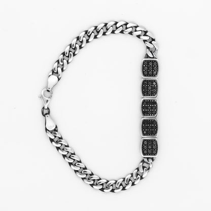 Shadowstone Link: Men's Oxidized Silver Bracelet with Bold Square Black Stones