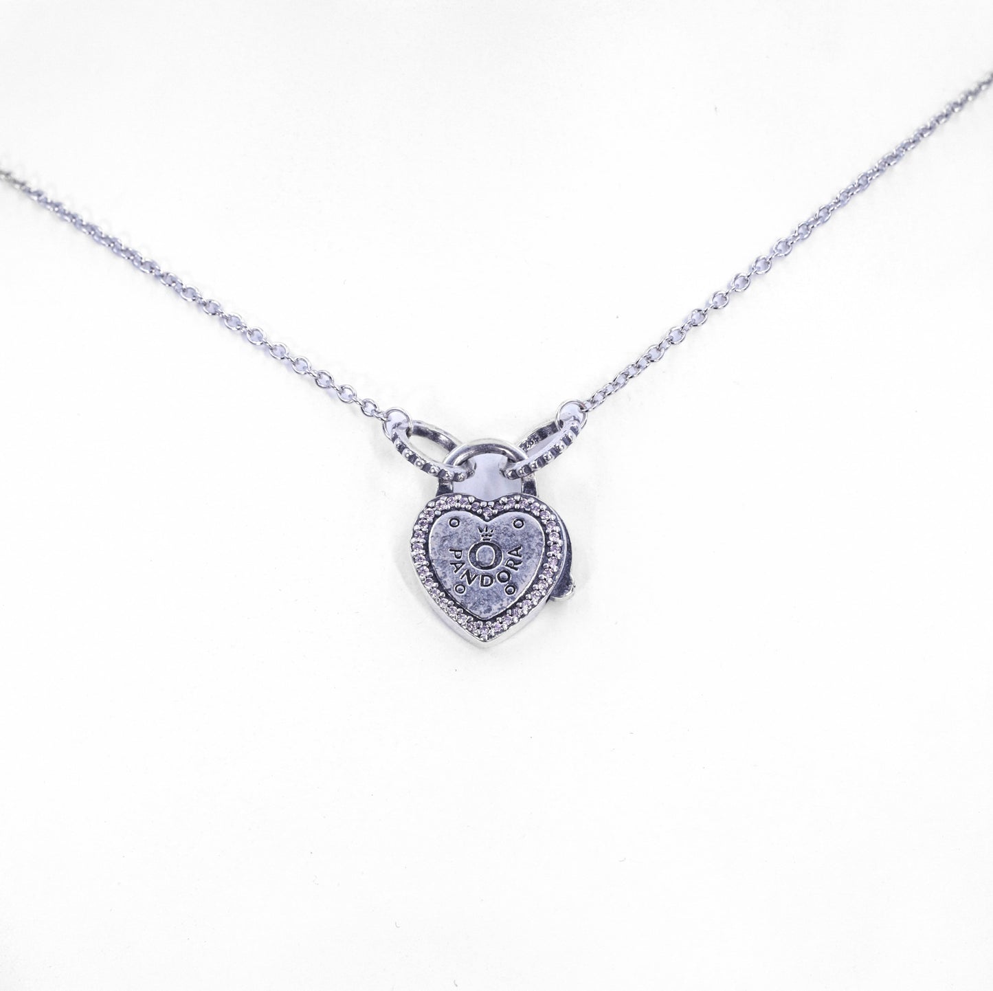 Silver Pandora Lock Heart Chain Pendant