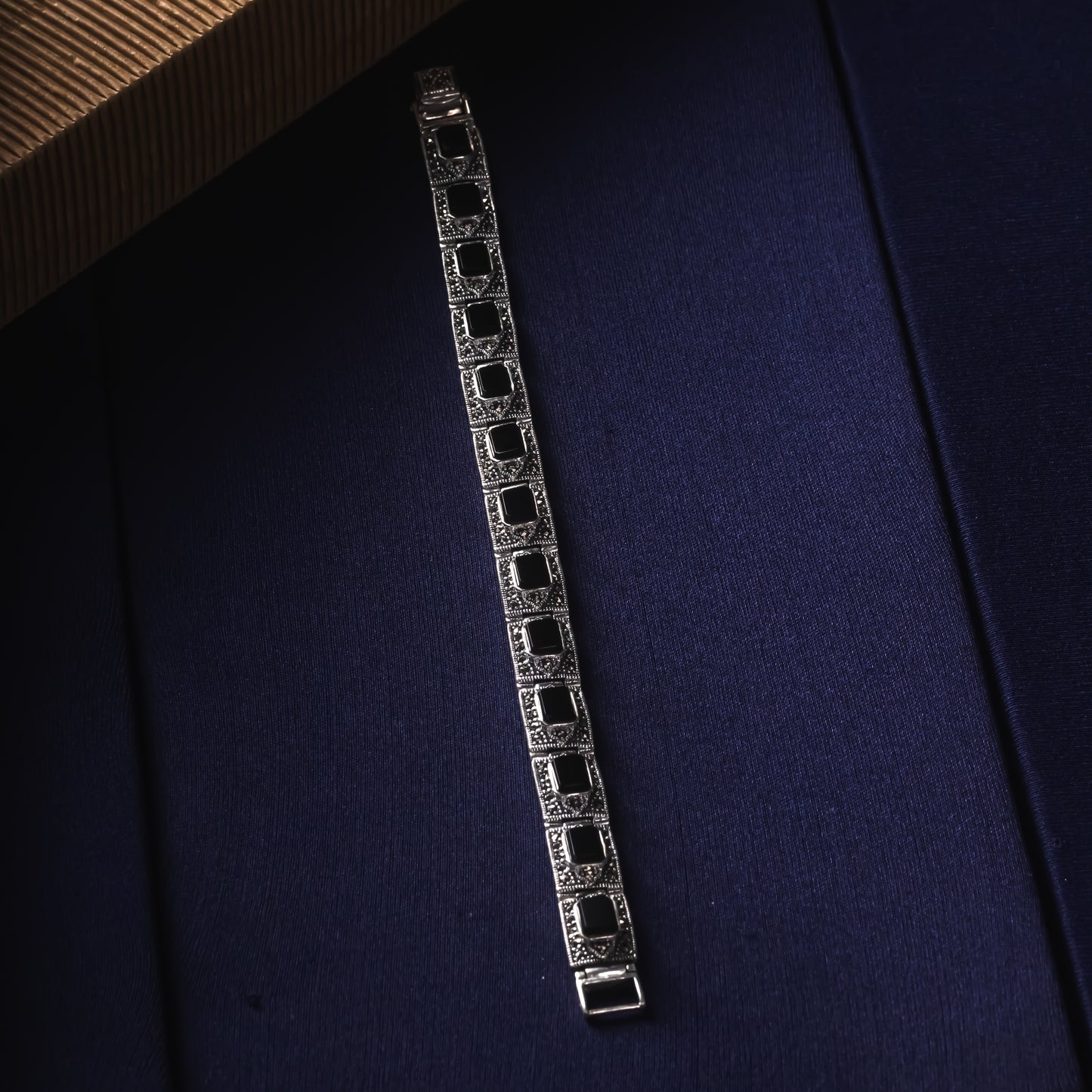 Silver Premium Onyx Marcasite Bracelet