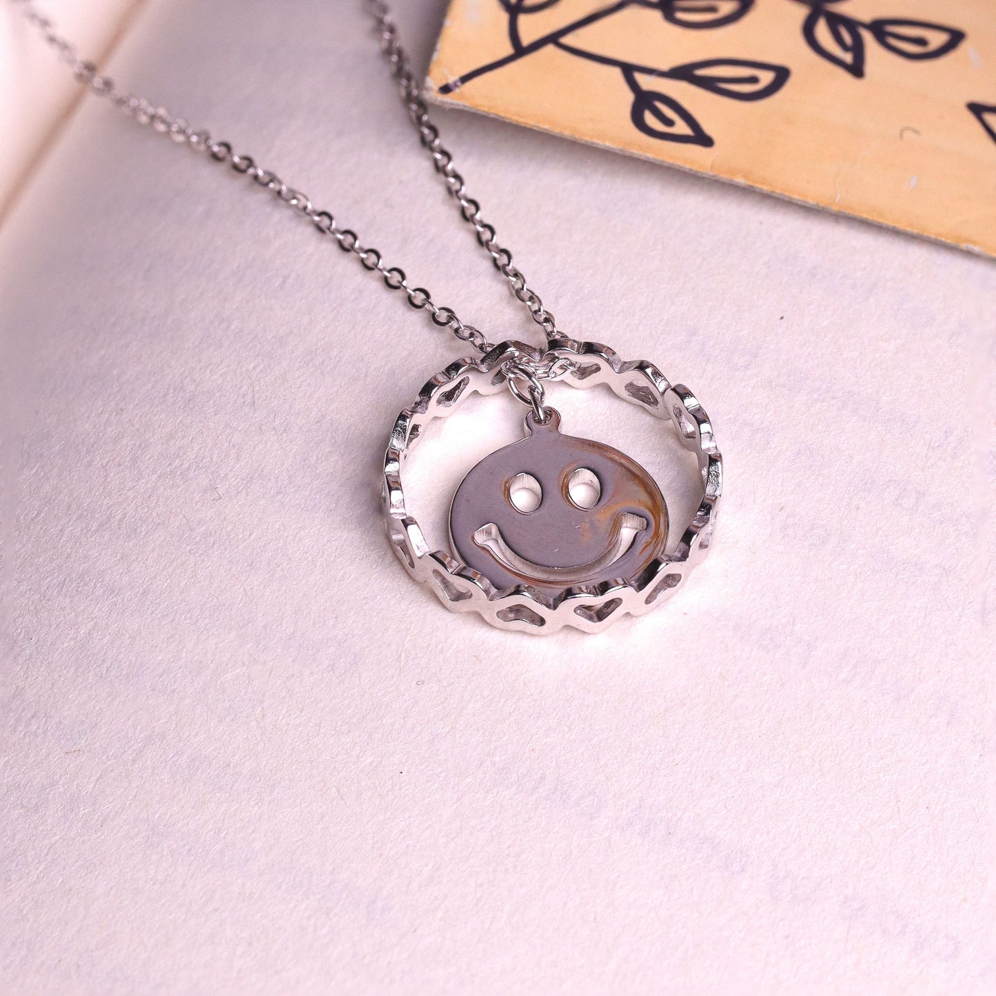 Silver Smiley Ring Chain Pendant