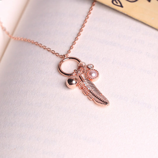 Rose Gold Feather Charms Chain Pendant