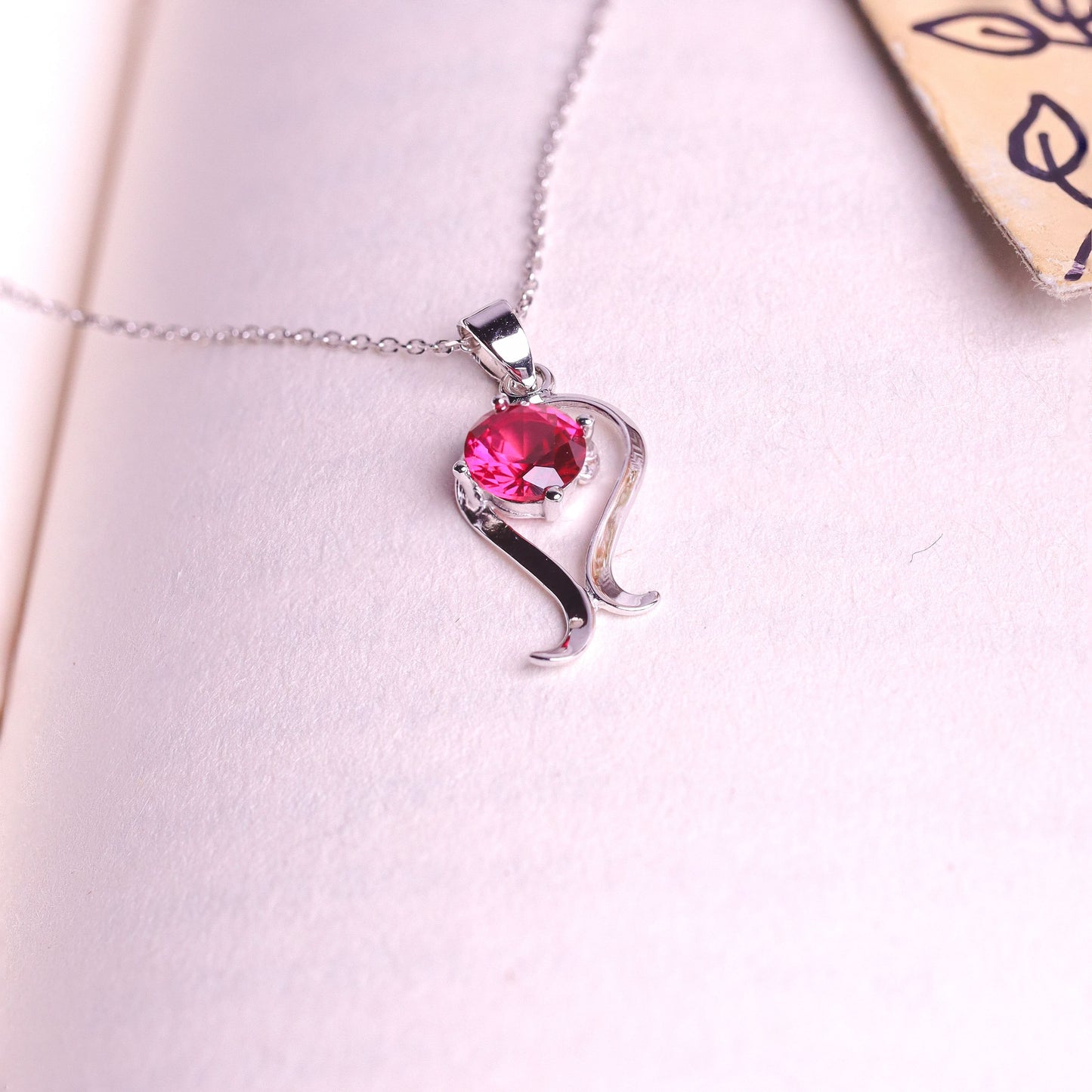 Silver Simple Ruby Chain Pendant