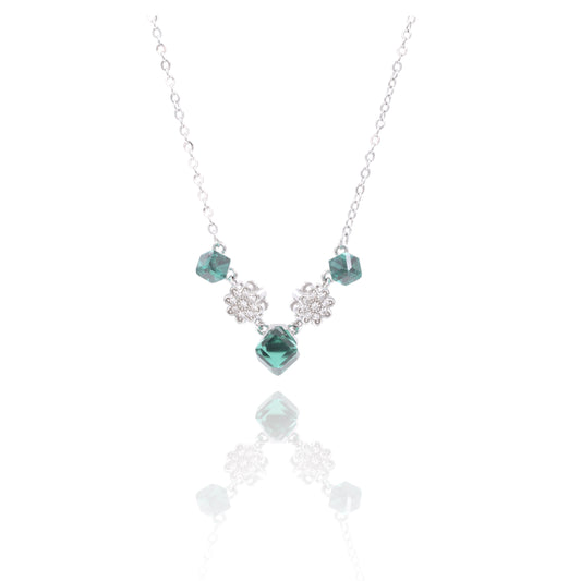 Silver Emerald Bloom Chain Pendant