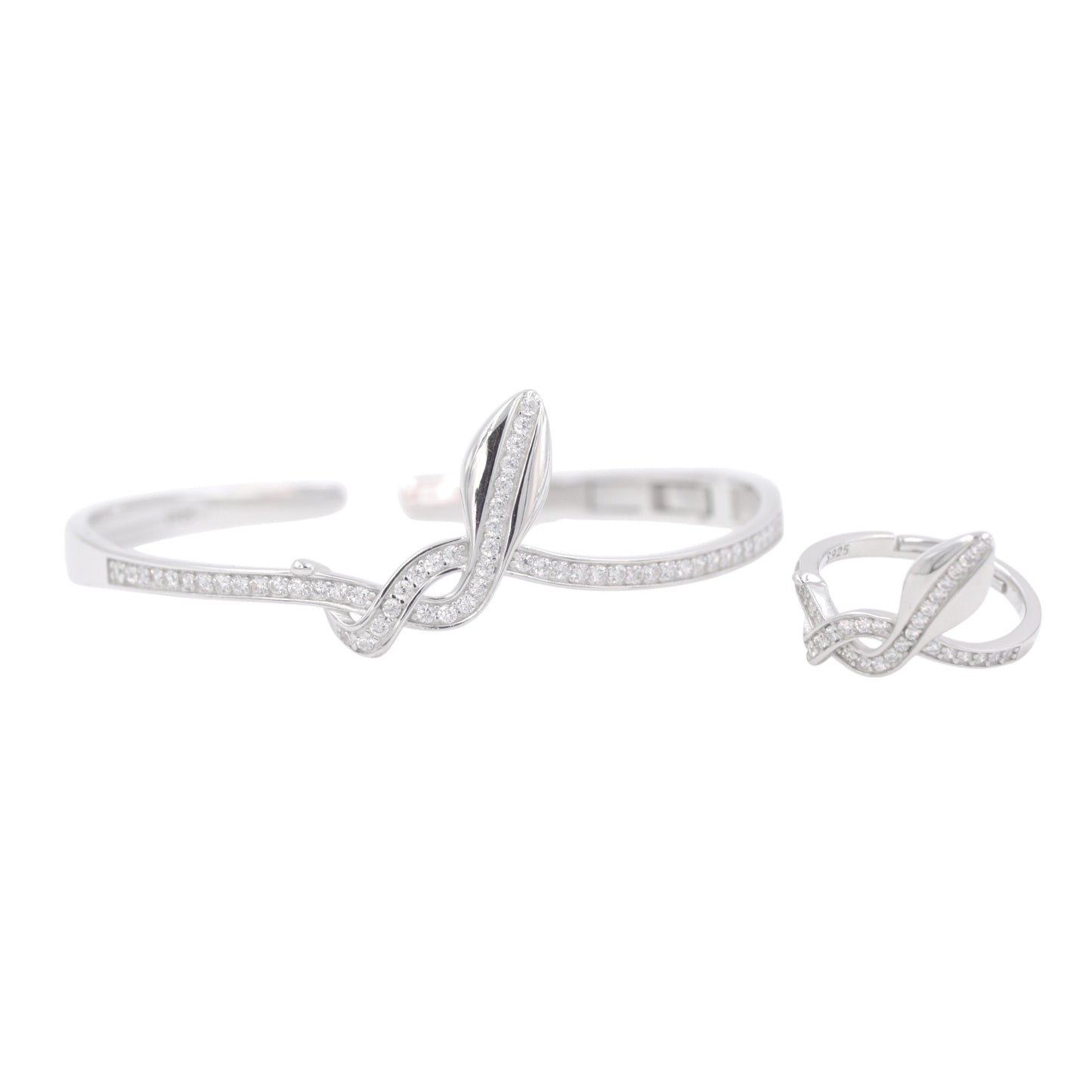 Silver Serpent Glow Cuff/Kada With Ring Set