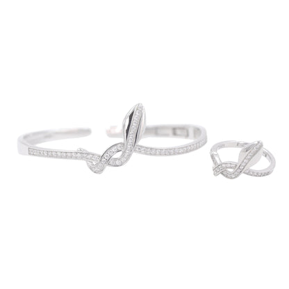 Silver Serpent Glow Cuff/Kada With Ring Set