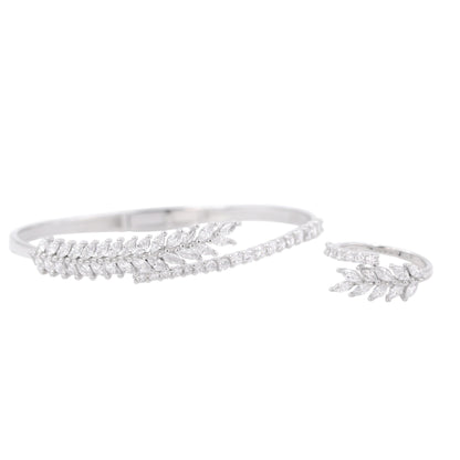 Silver Ethereal Fern Cuff/Kada With Ring Set