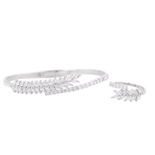 Silver Ethereal Fern Cuff/Kada With Ring Set