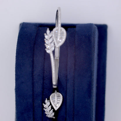Silver Zircon Leaf Cuff/Kada With Ring Set