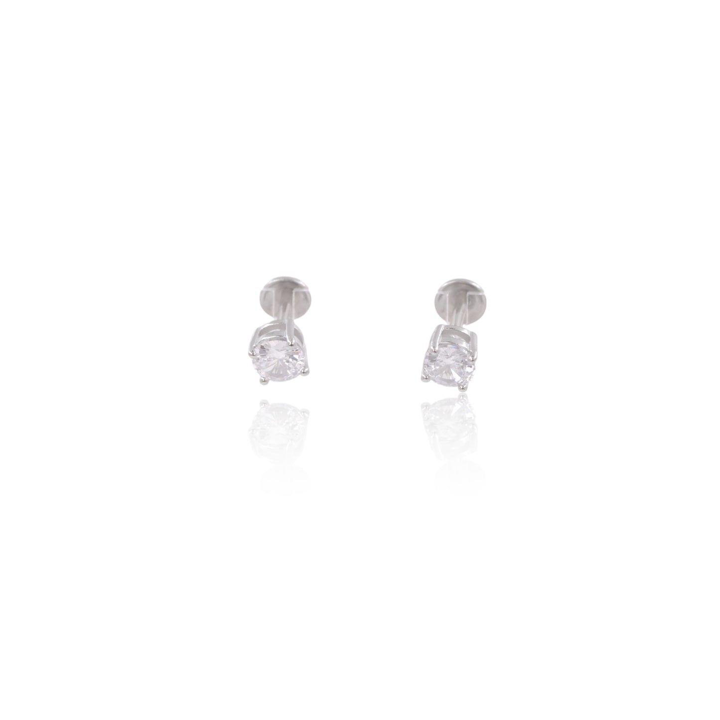 Silver Classic Round Solitaire Earrings