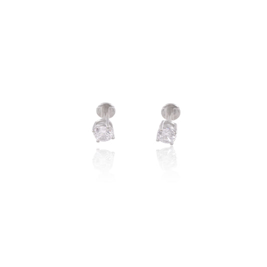 Silver Classic Round Solitaire Earrings