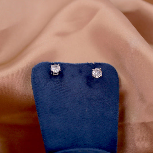 Silver Classic Round Solitaire Earrings